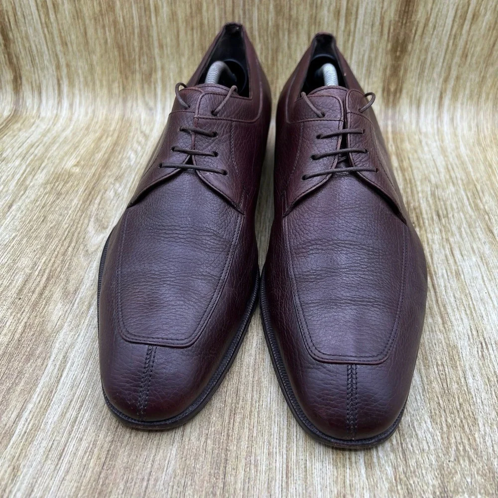 Salvatore Ferragamo Lanier Oxford Men's Size 10.5 EE Burgundy Pebbled Leather